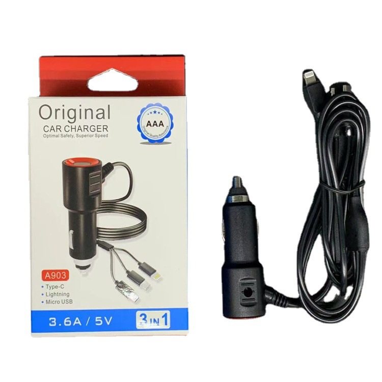 New car charger dual usb one-to-three Belt Line fast charge cigarette lighter car charger car supplies
