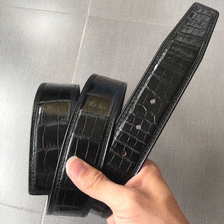 Thắt Lưng Nam Da Cá Sấu Bụng Thật Phong Cách Thời Trang Màu Đen, Nâu