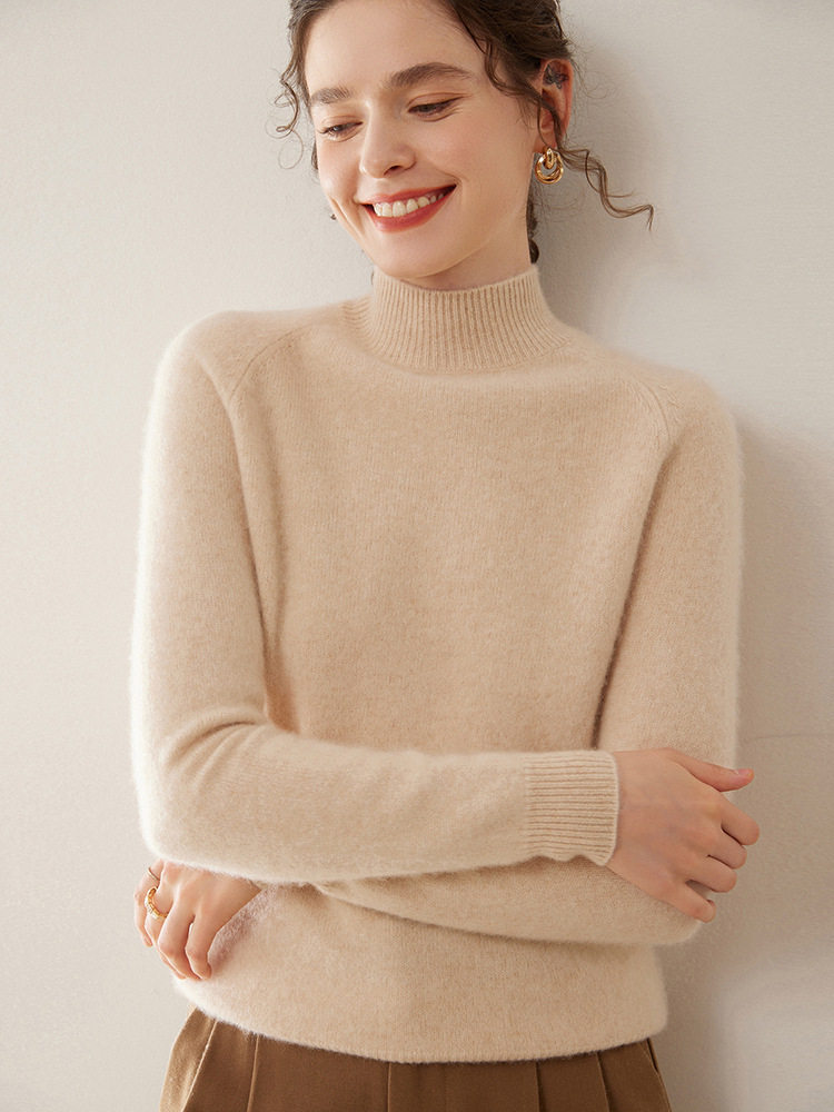 New Autumn and Winter Half-Turtleneck Pure Cashmere Sweater for Women, Solid Color, Loose and Versatile, Thick Wool Sweater for Women