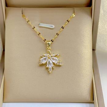 Hot-selling Popular Copper-plated Micro-paved Zircon Maple Leaf Accessible Luxury Stylish Elegant Niche Earrings Necklace Two-piece Set