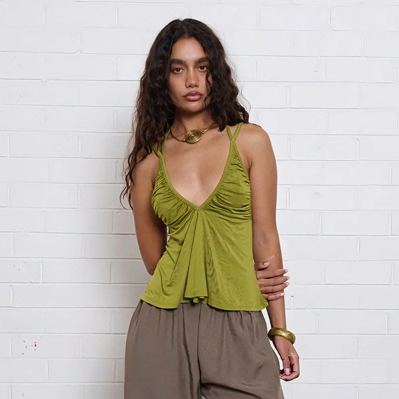 Summer Womens Crop Top Sexy V Neck Halter Neck Solid Color Casual Wear for Parties or Outings Wholesale Available