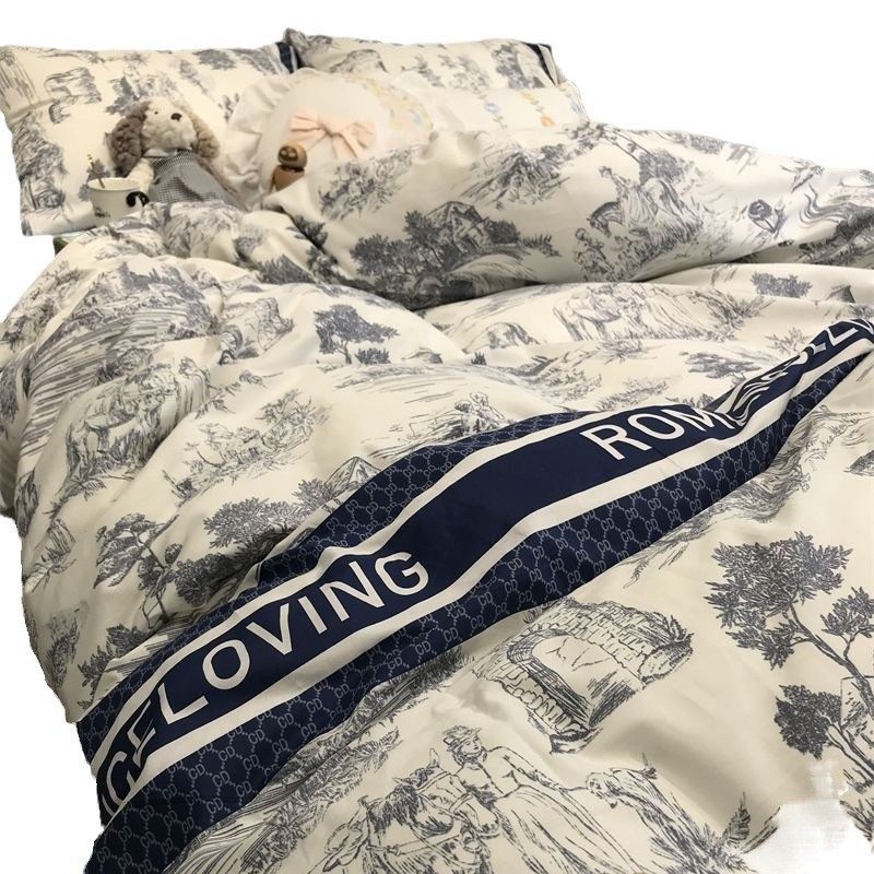 American Retro Black Butterfly Quilt Cover, Home-Style Bedding Four-Piece Set, Dormitory Three-Piece Set