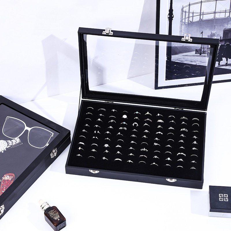Large Black Leather Jewelry Box Jewelry Box Storage Box Jewelry Transparent Jewelry Box Display Box Necklace Box Ready for Sale
