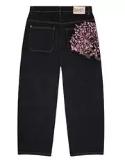Derschutze European and American Retro Plum Blossom Embroidered Jeans for Men and Women with Stylish Street Straight Pants Cross-Border