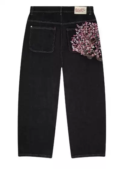 Derschutze European and American Retro Plum Blossom Embroidered Jeans for Men and Women with Stylish Street Straight Pants Cross-Border