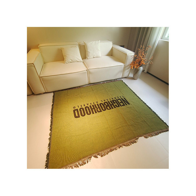 Manufacturer Wholesale Cross-Border Camping Blanket Thread Blanket Sofa Blanket Outdoor Camping Thread Blanket Tablecloth English Letters Tassel Lace