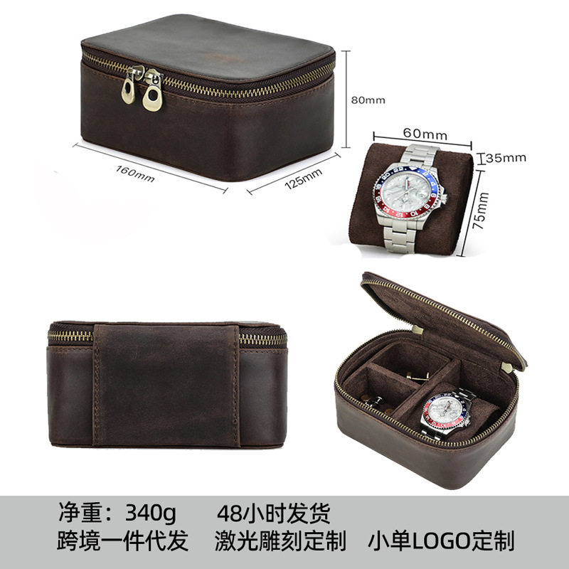 New Retro Crazy Horse Cowhide Multi-compartment Watch Box Travel Portable Mechanical Watch Jewelry Genuine Leather Storage Box