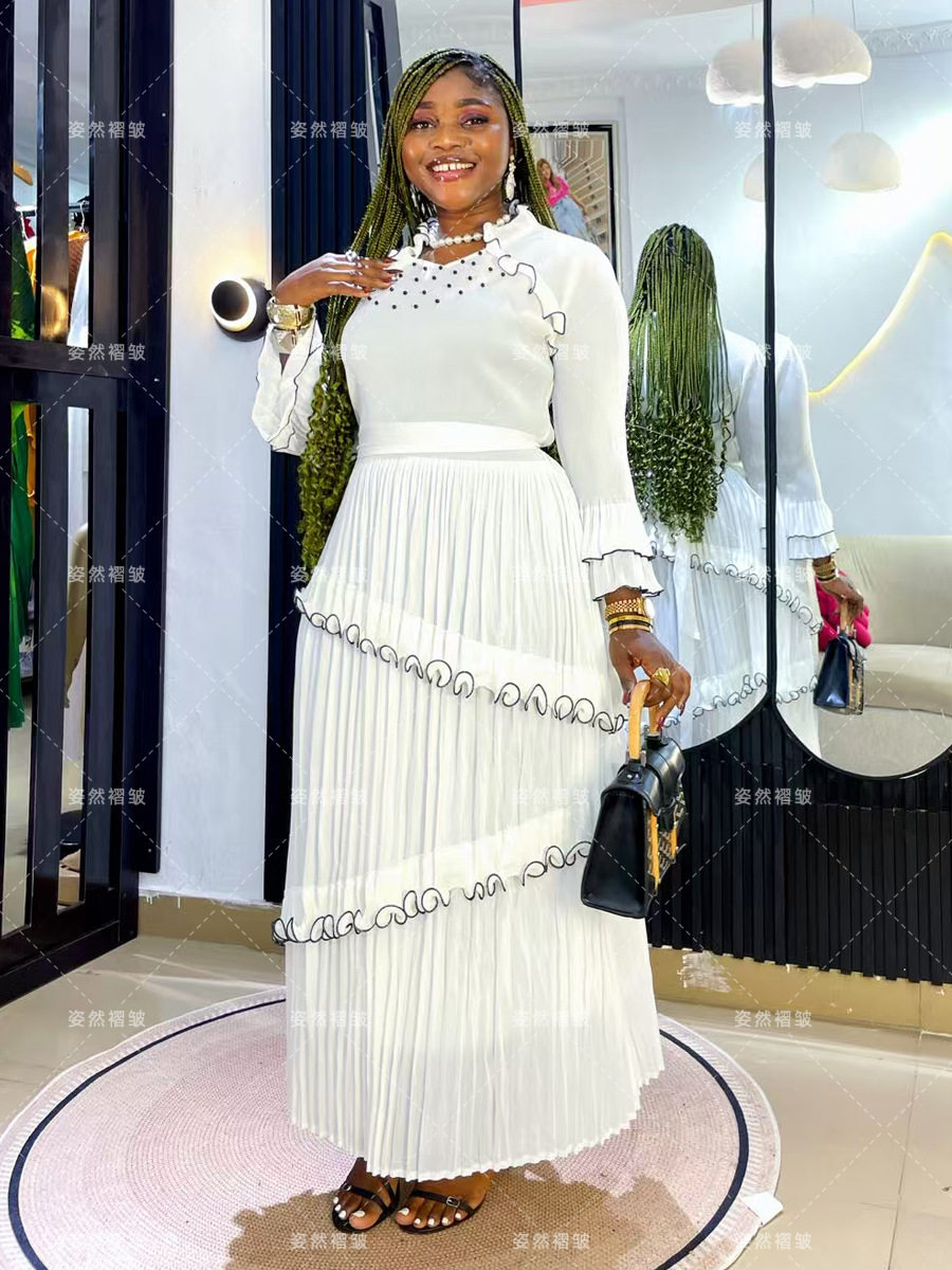 miyaki plus size fat women's dress African style Miyake pleated pleated long skirt light luxury and high-end sense