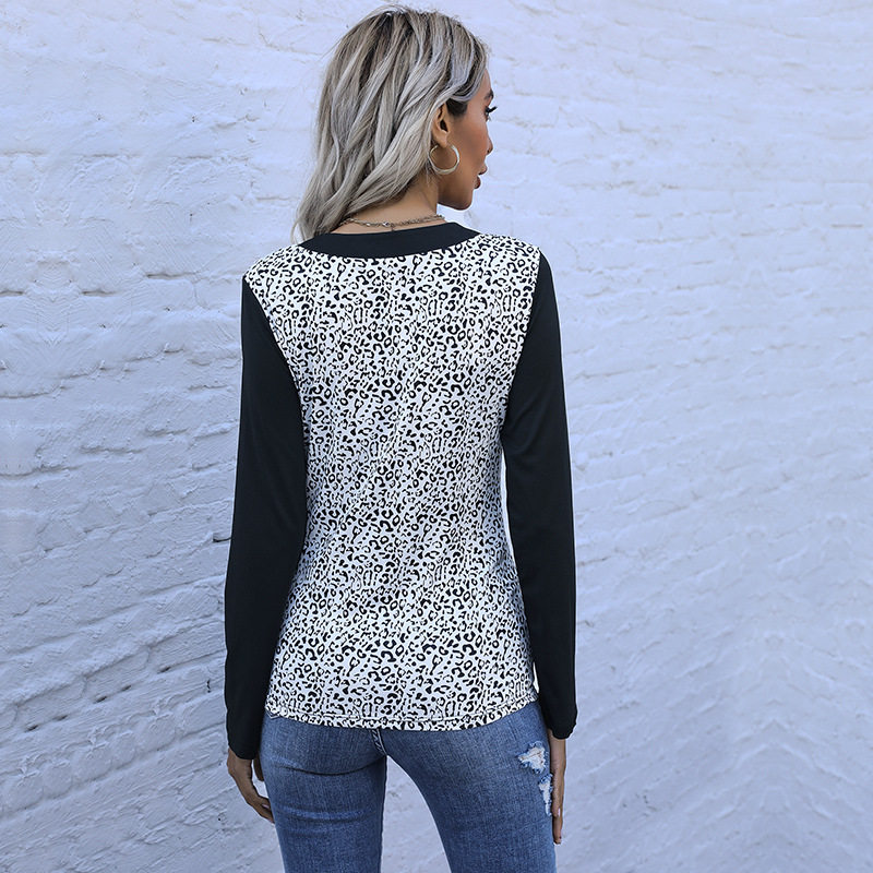 Long Sleeve Leopard Print Black T Shirt Slim Fit Casual Style Comfortable Fabric Perfect for Everyday Wear