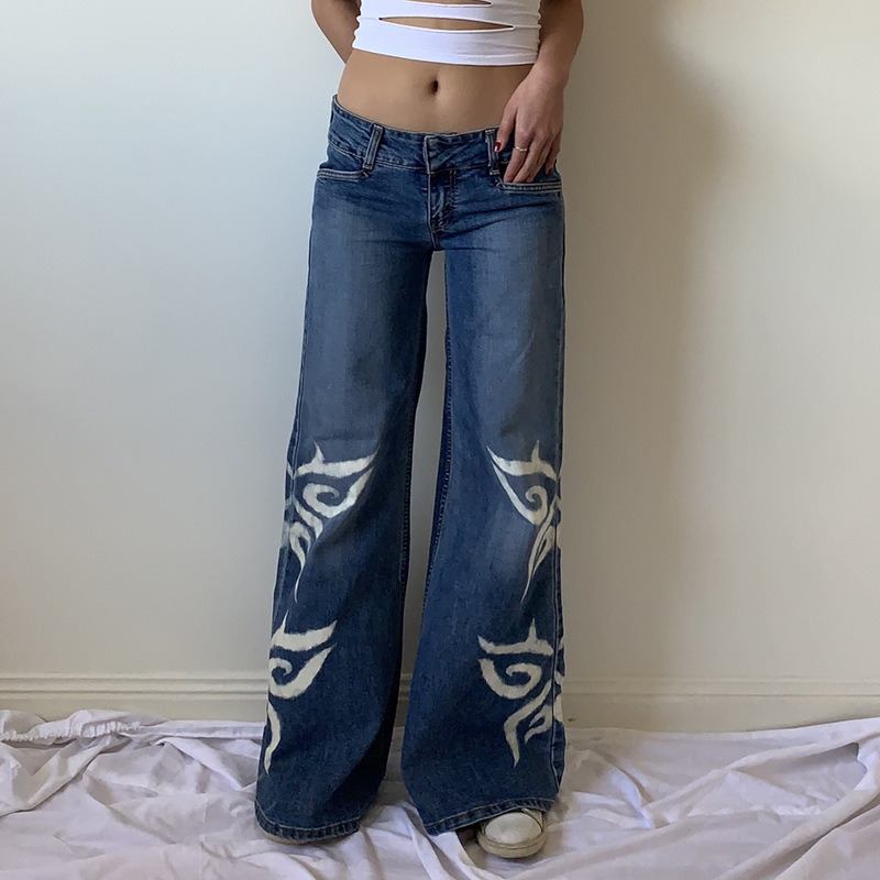 Printed Baggy Y2K Jeans Women's Low Waist jeans Wide Leg - 图2