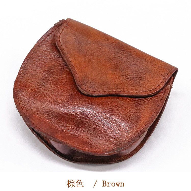 Vintage first layer cowhide vegetable tanned leather hand-brushed coin purse Women's Small soft leather storage bag driver's license bag