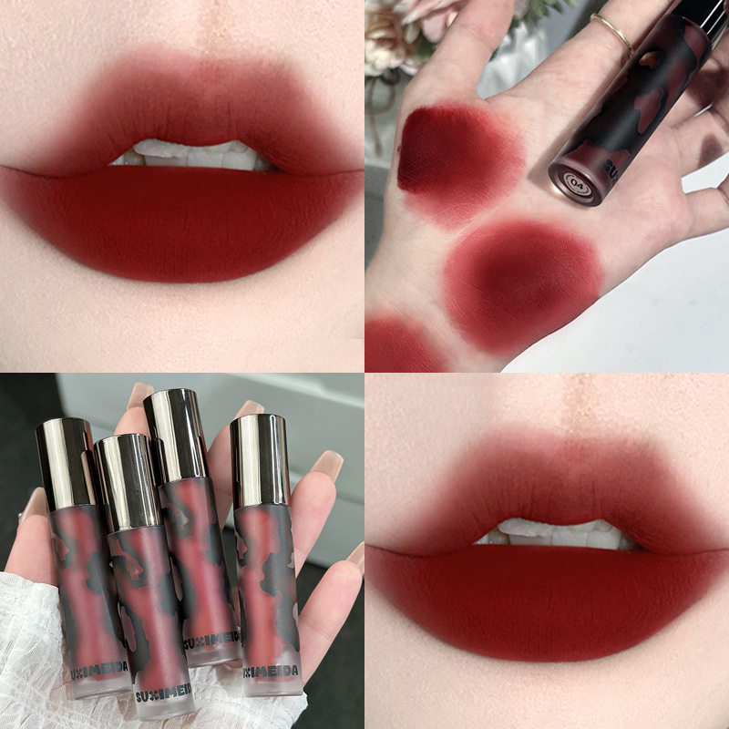 Susimei Lava Secret Realm Matte Lip Cream Mud Maillard Brown Autumn and Winter Smoked Lip Glaze White Lipstick Student Party