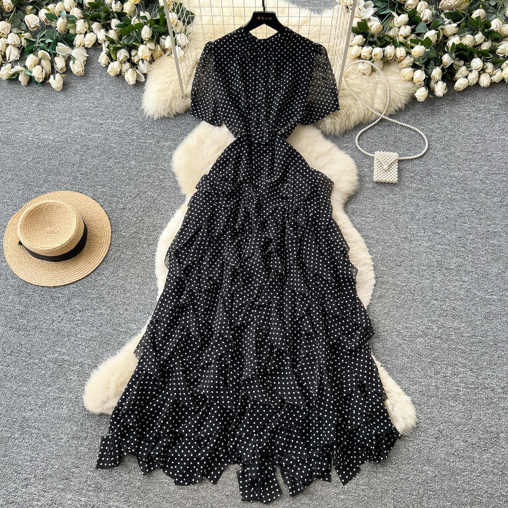 Red Polka Dot A Line Dress High Waist Irregular Hem Slim Fit Summer Fashion for Women Wholesale Available