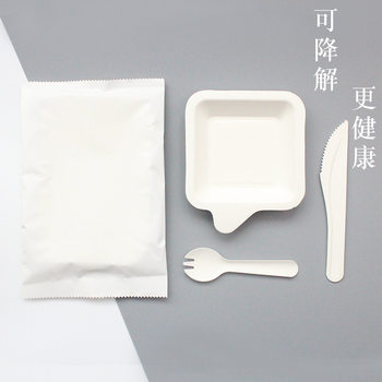 New Thickeneded Paper Fork and Spoon Tableware Set Disposable Degradable Knife and Fork Plate Tableware Set Cross-border Supply