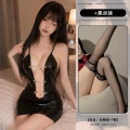 Dark halter neck hip skirt + black stockings