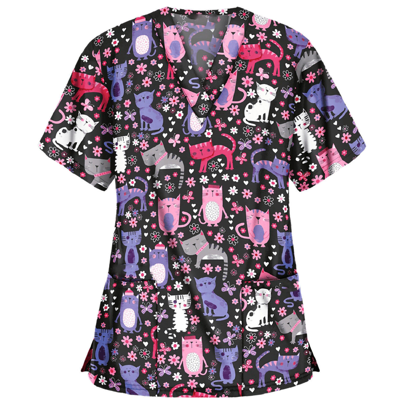 Womens Printed V Neck Short Sleeve T Shirt Casual Style Pocket Detail Comfortable Fabric Perfect for Summer