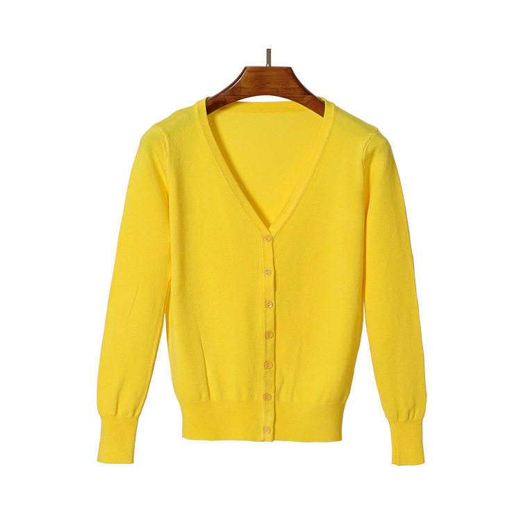 现货跨境货源女装V领春秋针织开衫女款纯色长袖v领外搭薄毛衣大码