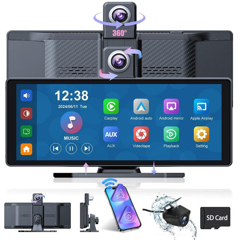 10.26-Inch 4K Car Carplay Auto Navigation Front and Rear Dual-Recording High-Definition Mobile Phone Screen Projection Driving Recorder