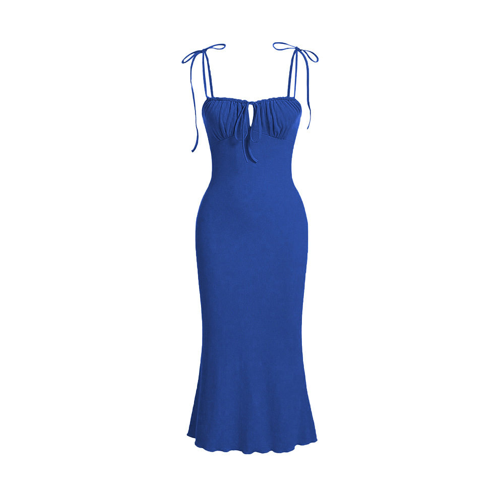 Bodycon Mermaid Maxi Dress Adjustable Drawstring Spaghetti Straps Elegant Fit Perfect for Vacations and Summer Events