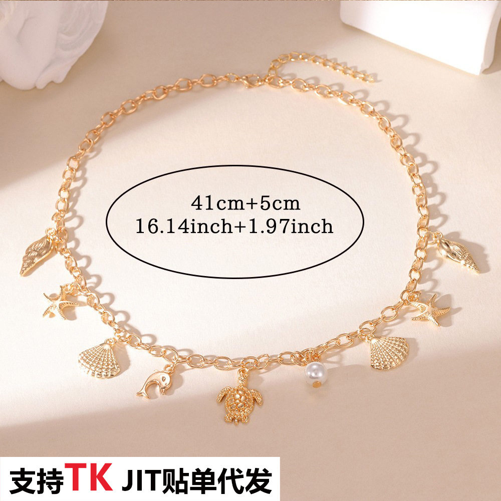 European and American Cross-Border New Product Golden Starfish Shell Necklace Women's Seaside Accessories High-End Vacation Turtle Pendant Clavicle