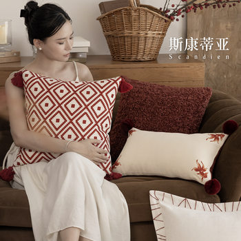 Medieval Style Pillow Sofa Living Room Back Cushion Red High-End Cushion Atmosphere Cushion Pillow Cover