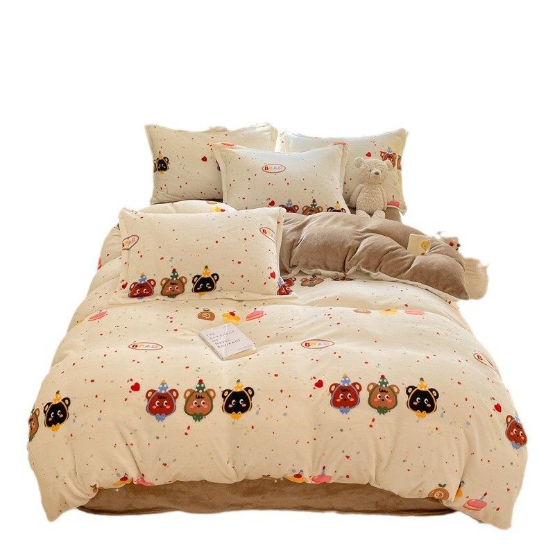 Milk velvet four-piece set autumn and winter thick double-sided flannel three-piece set student dormitory bed four-piece set wholesale