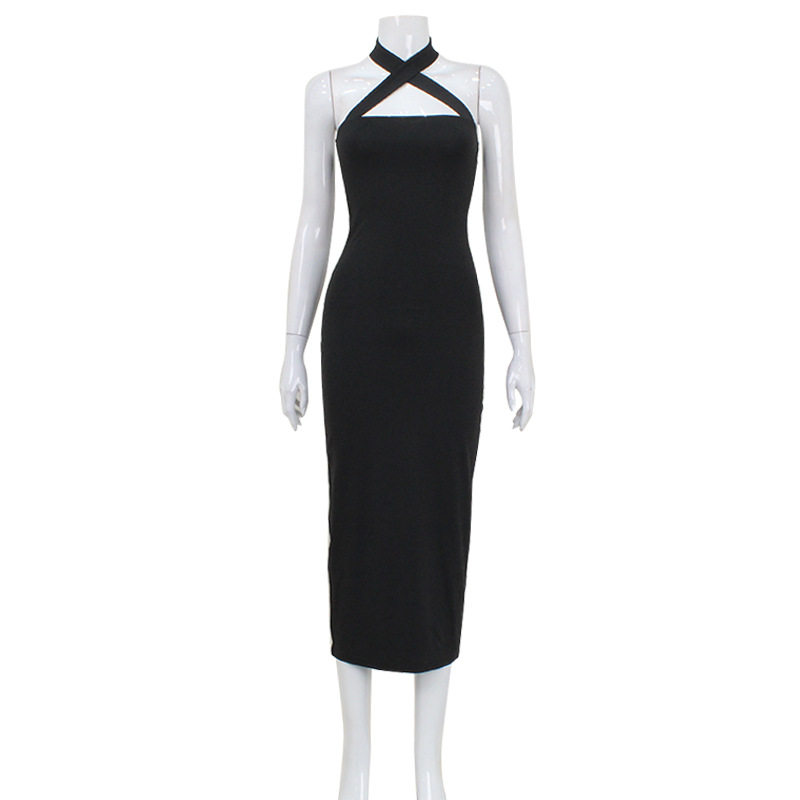 Bodycon Maxi Dress Sexy Cross Back Design Solid Color Elegant Fit Perfect for Parties and Evening Events Wholesale