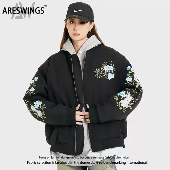 Areswings American High Street Floral Embroidered Jacket Quilted Cotton Outwear Men's and Women's Outwear Autumn and Winter Tops