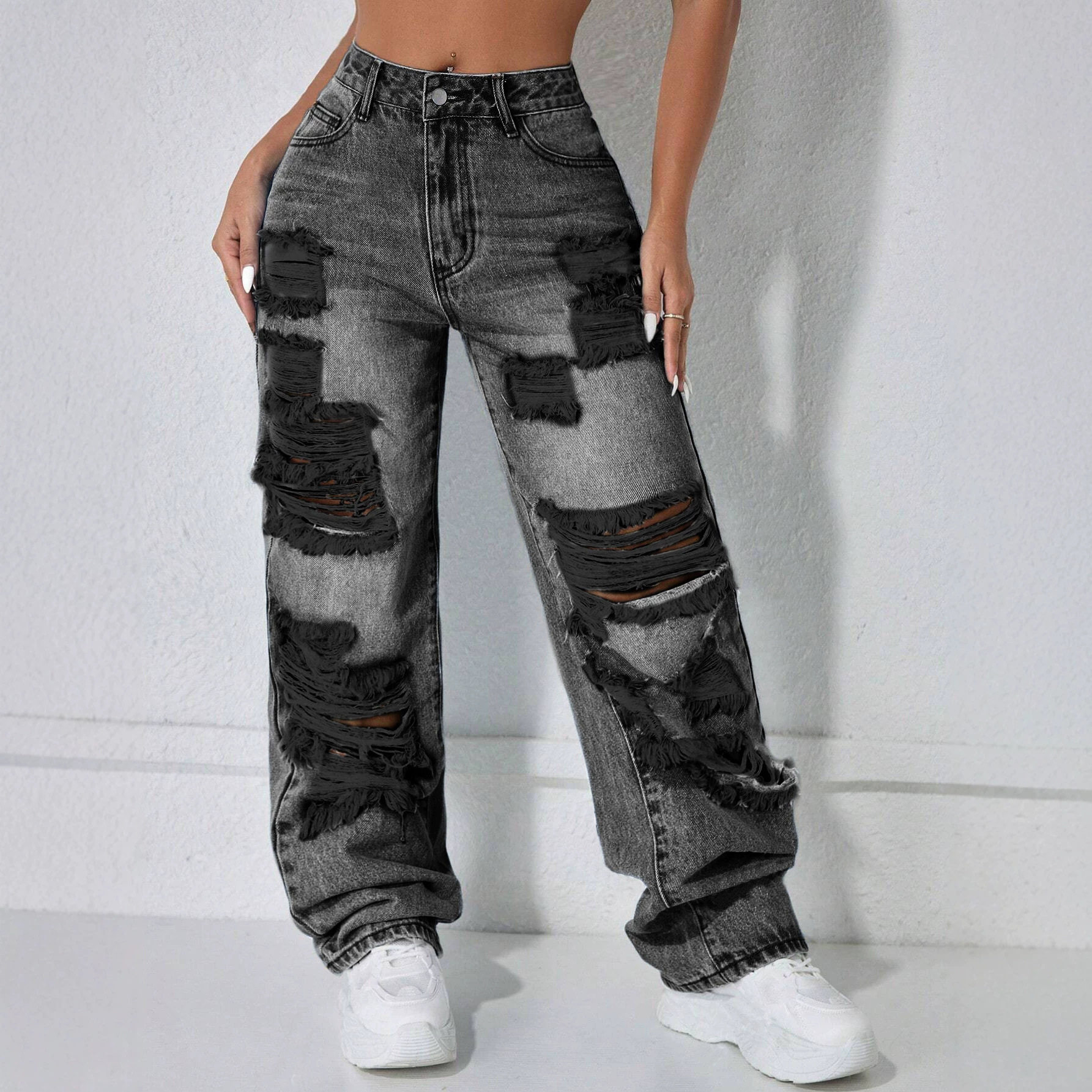 Casual Ripped Straight Leg Womens Jeans Versatile Trendy Comfortable Perfect for Everyday Wear Ready to Ship