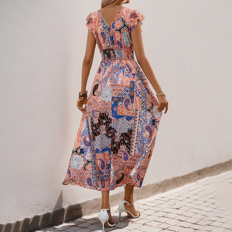 Vintage Floral Print Sleeveless Dress Paisley Pattern Elegant Design Comfortable Fabric Perfect for Summer Events