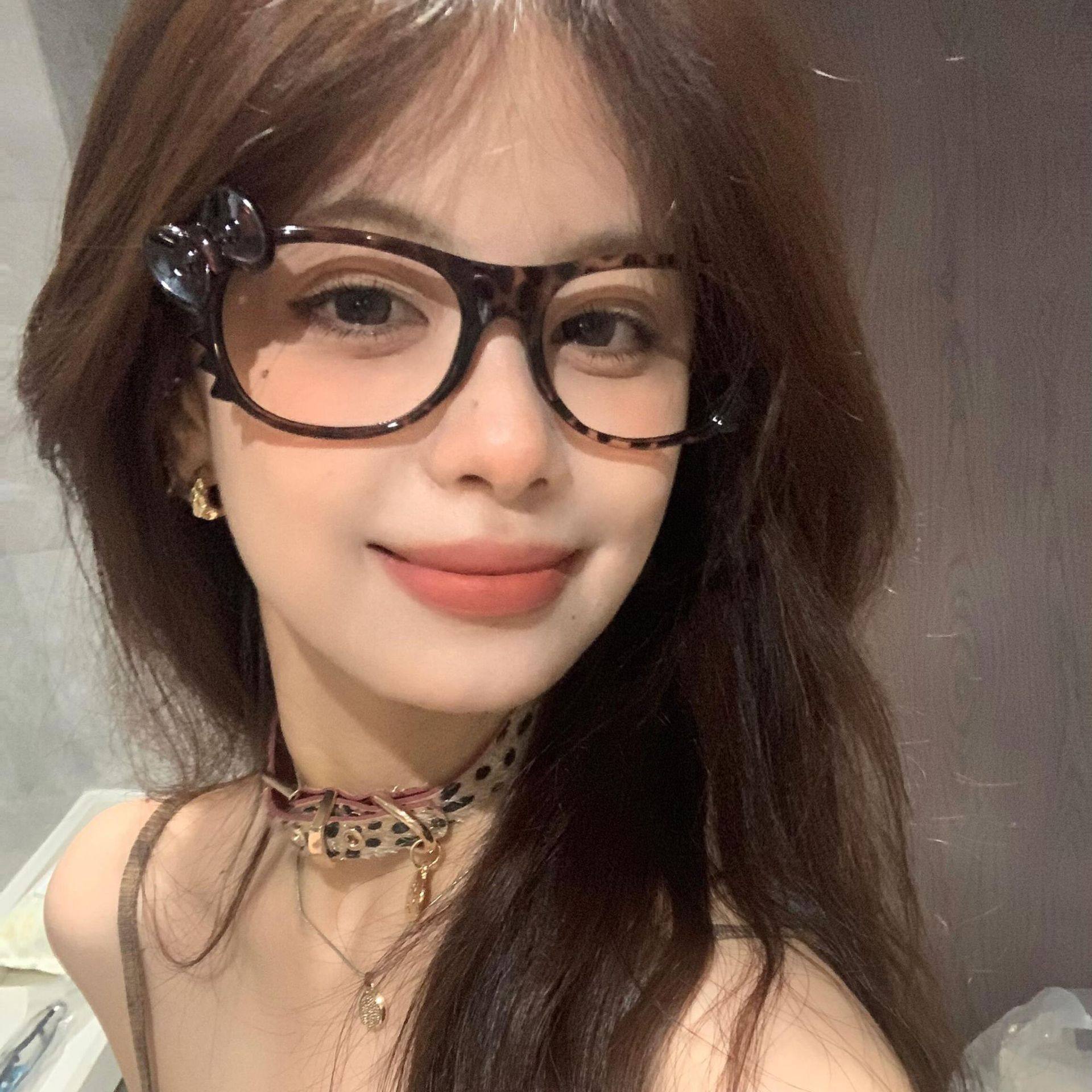 Kitty Leopard Print Glasses Frame Classic Cute Hawksbill Millennium Vintage Y2K Subculture Photography Plain Artifact