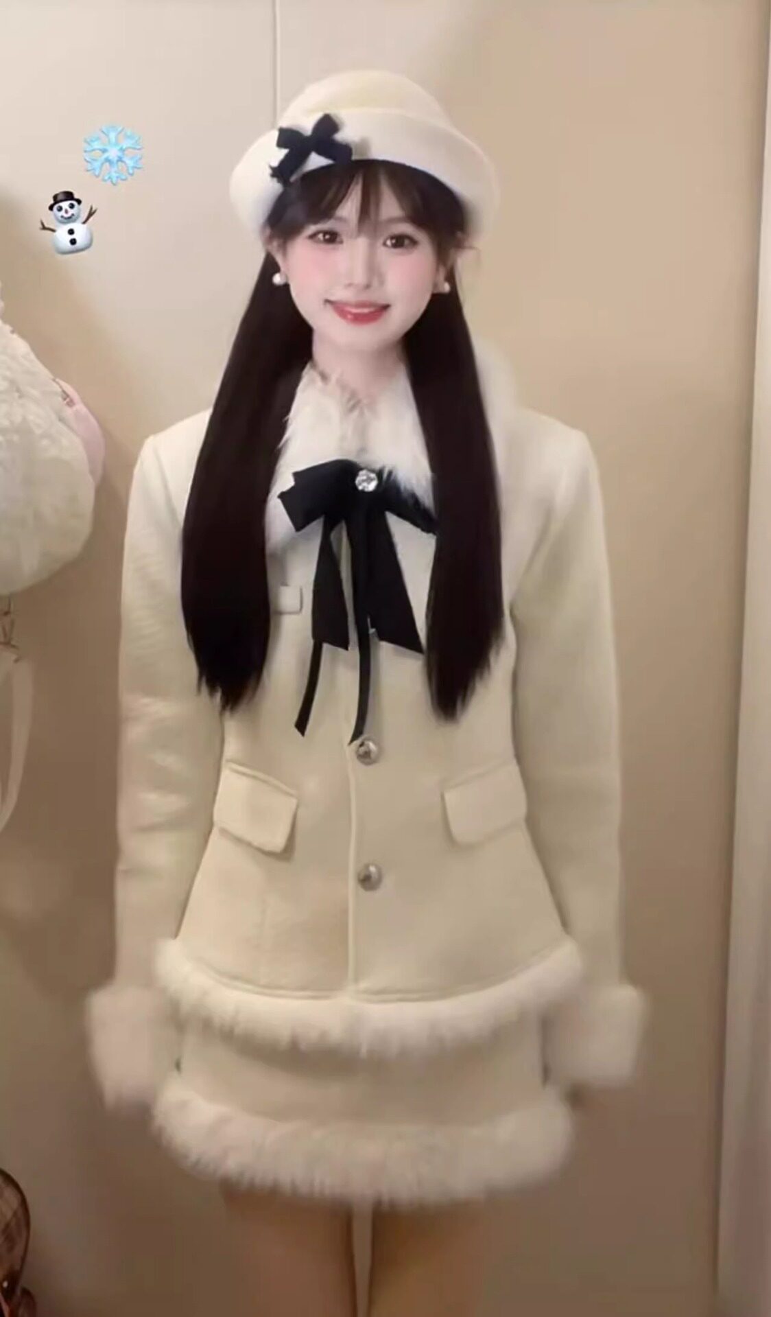 Korean Drama Daughter Big Miss Tight Waist Slimming Woolen Coat Overskirt suit Women's cotton and thickening Warm Two-piece Set