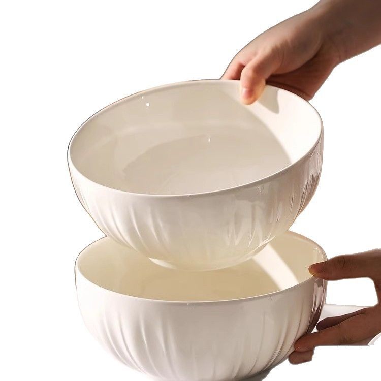 Cross-Border White 8inch Soup Bowl for Home Use 2024 New High-Value Large Soup Noodle Bowl Underglaze Color Ceramic Large Bowl