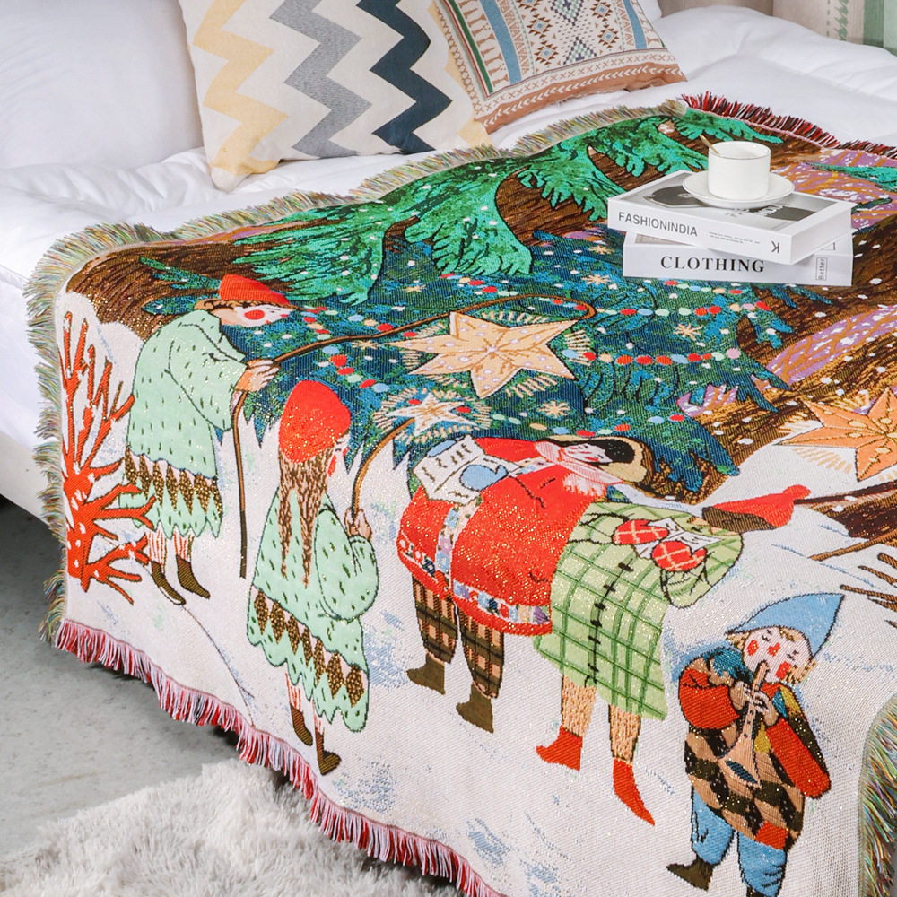 Trendy Jacquard Tapestry Christmas Sofa Throw Bohemian Sofa Blanket Anti-Cat Scratch Sofa Throw Thick Blanket