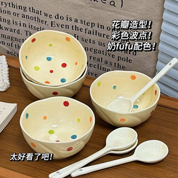 [free shipping] color wave dot hand-painted underglaze color ceramic tableware suit high color value simple ceramic bowl soup