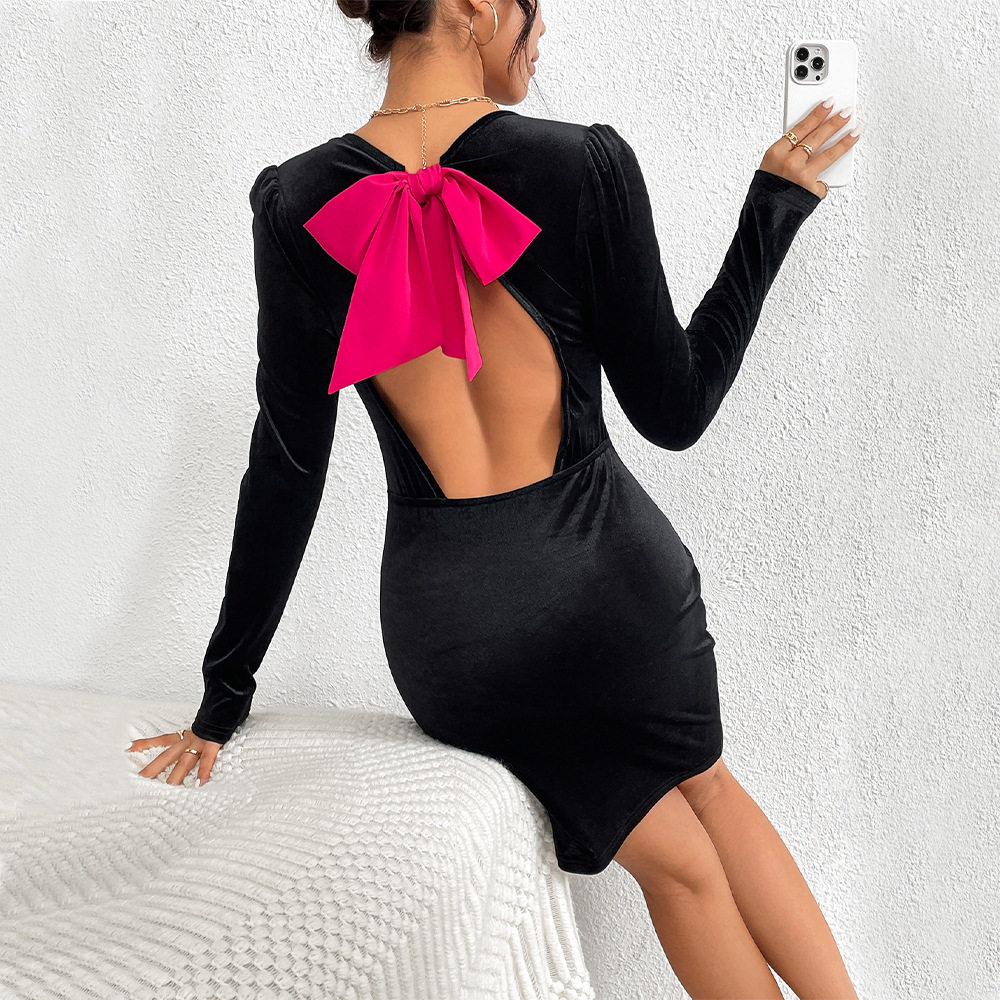 Velvet Bodycon Mini Skirt Color Block Design Backless Slim Fit Sexy Style Perfect for Parties and Night Out