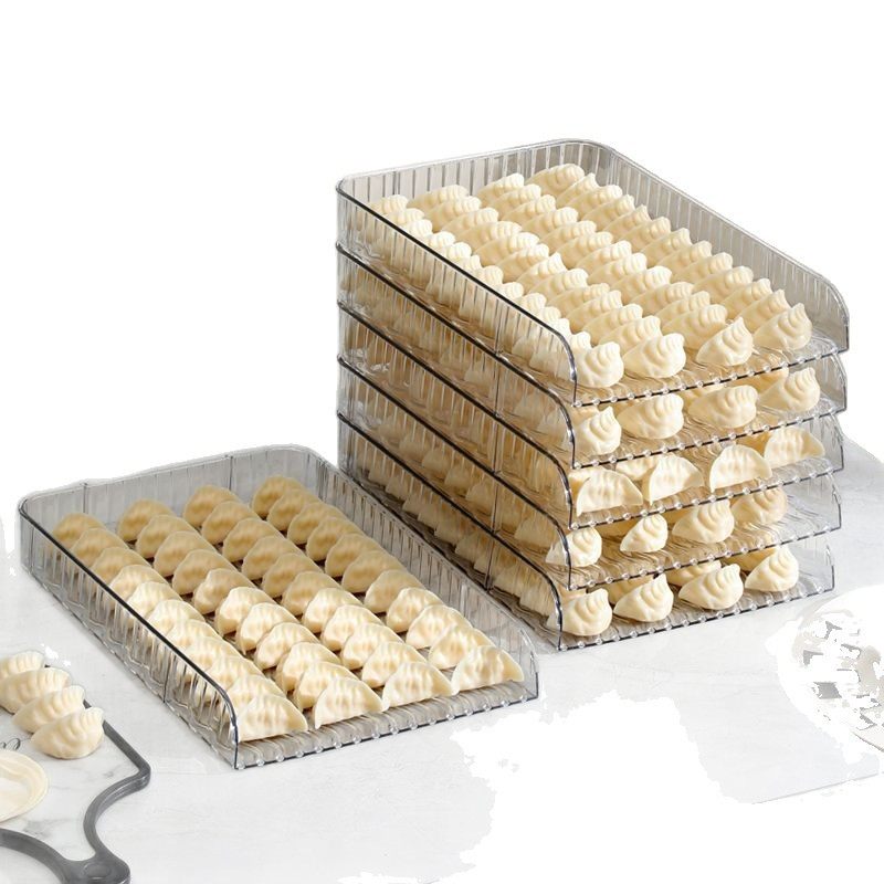 New Large-Capacity Quick-Frozen Special Tray Cover Curtain Household Storage Box Plastic Dumpling Box Narrow Edge Multi-Layer Dumpling Curtain