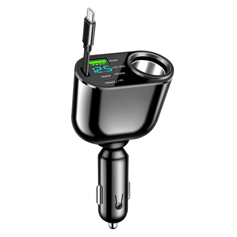 Cross-border new folding telescopic line with cigarette lighter PD30W SUPER car charger fast charging 100W car charger