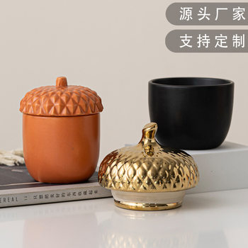 Logo Pine Cone Hazelnut Nut Plant Fruit Candle Jar Harvest Festival Halloween Ceramic Scented Candle Cup