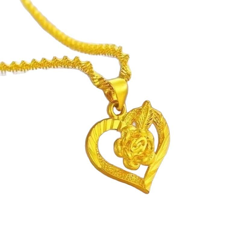 Vietnam gold collarbone water ripple necklace pendant love rose ladies gold-plated necklace pendant factory direct supply