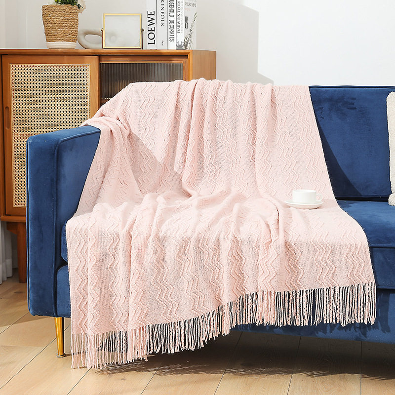 Summer Air-Conditioned Blanket, Knitted Blanket, High-End Tassel Sofa Blanket, Small Blanket, Bedside American Wool Nap Blanket