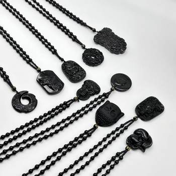 New Chinese Style Black Glass Pendant Time to Run No Matter Brand Necklace Fashion Men's and Women's sweater chain Factory Direct Sale