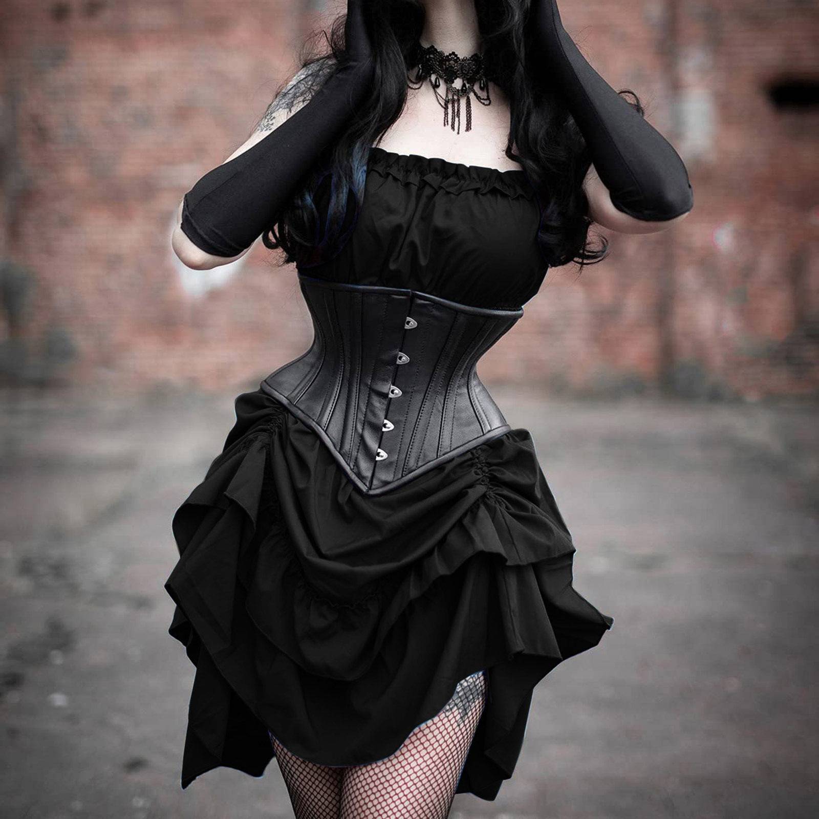 Anime Inspired Strapless Dress Lace Trim Waist Cinching Flared Hem Backless Perfect for Festivals and Special