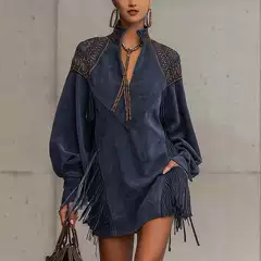 2025 New Cross-border Amazon Independent Site V-Neck Tassel Embroidered Dress for Women