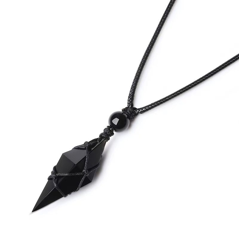 Cross-Border Pendulum Natural Obsidian Pendant for Men and Women Starry Sky Blue Sand Octahedral Rhombus Necklace Personalized Couple Gift