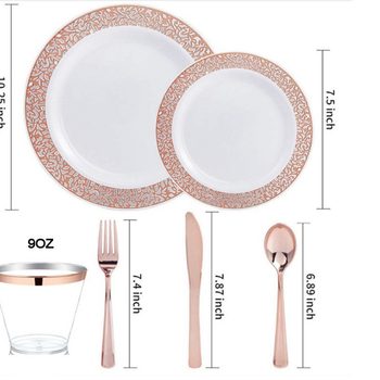Party Party Disposable Tableware Set 10-inch Western Dinner Plate 7.5-inch Dish Plate Knife and Fork Spoon Golden Rose Gold