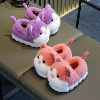 Children's Cotton Slippers Autumn and Winter Girls Cartoon Cute Fleece-Lined Thickeneded Non-Slip Home Baby Boys Toddler Cotton Shoes