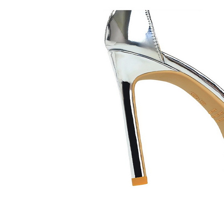 Sandal cao gót nữ mũi hở quai ngang da bóng gót nhọn 11cm — Màu bạc, Màu đen, Màu vàng