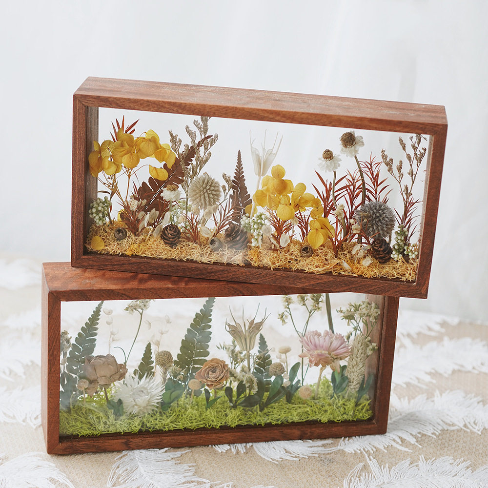 Mother's Day Teacher's Day gift diy eternal flower wooden photo frame dried flower double-sided glass hollow three-dimensional photo frame