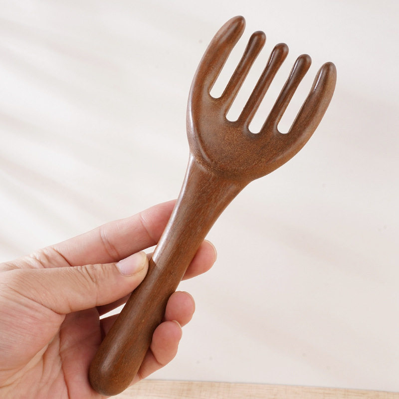 Natural Golden Sandalwood Extra Long Buddha Hand Meridian Massage Comb Thickeneded Five-Finger Shoulder, Neck, Head and Whole Body Relaxation Head Therapy